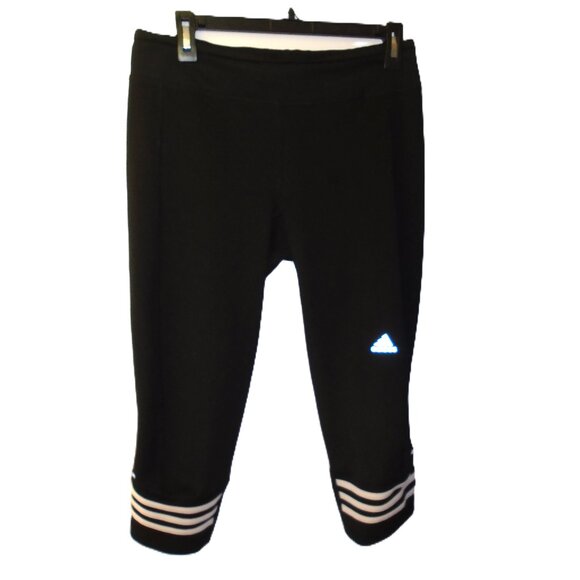 ADIDAS CLIMALITE RESPONSE BLACK WITH WHITE CROPPED LEGGINGS CAPRIS WOMENS SIZE L - Picture 1 of 15